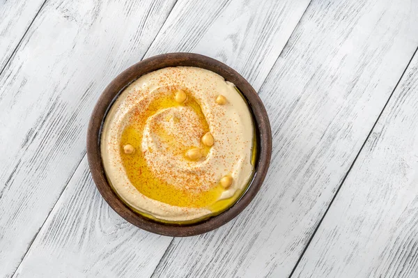 Cuenco Hummus Adornado Con Aceite Oliva Pimentón —  Fotos de Stock