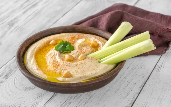 Cuenco Hummus Adornado Con Aceite Oliva Pimentón — Foto de Stock