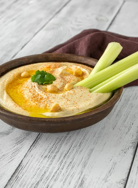 Cuenco Hummus Adornado Con Aceite Oliva Pimentón — Foto de Stock