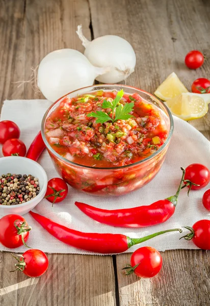 Mexikói szósz salsa alapanyagokból — Stock Fotó