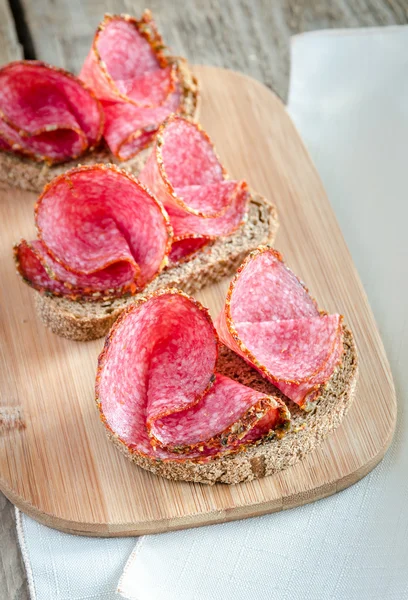 Sandwiches with italian salami — Stock Photo, Image