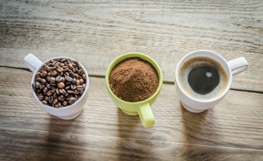 Three stages of coffee preparation clipart
