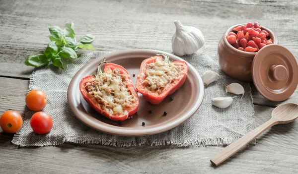 Stuffed peppers with meat in rustic decor — Stock Photo, Image