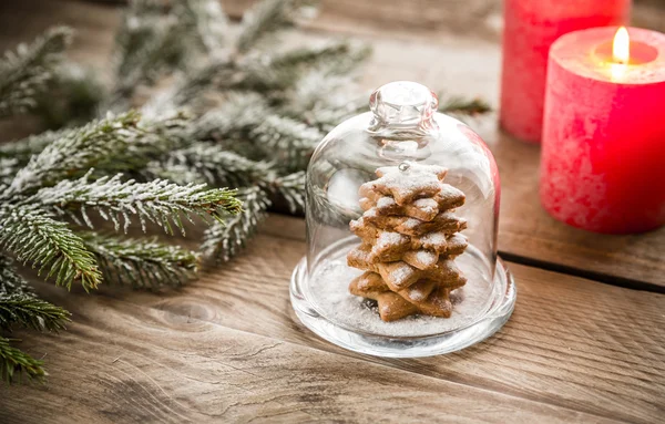 Zelfgemaakte zoete kerstboom onder de glazen koepel — Stockfoto