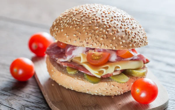 Sandwich with  ham, cheese and cherry tomatoes — Stock Photo, Image