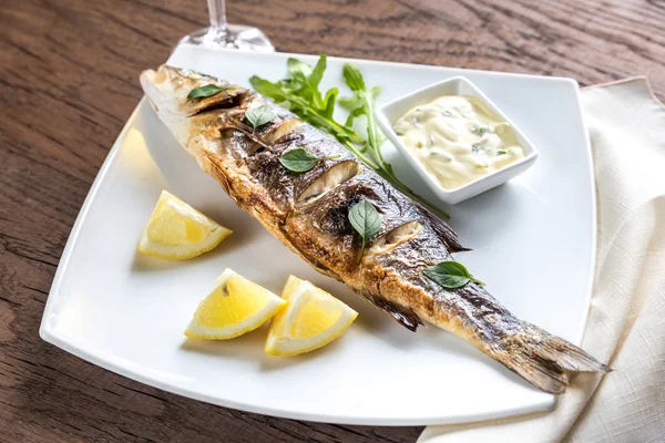 Grilled seabass on the plate — Stock Photo, Image