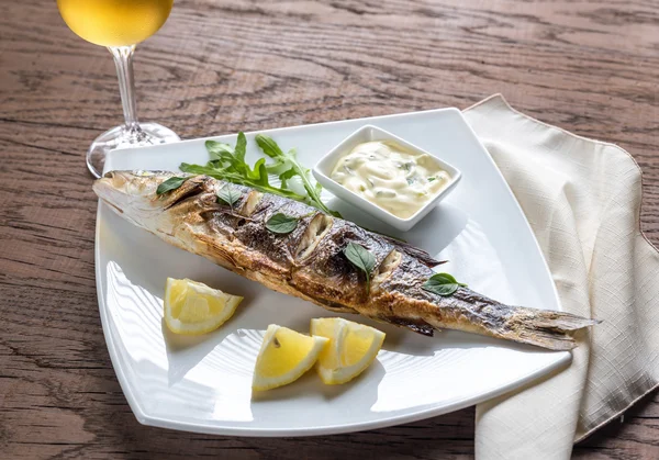 Grilled seabass on the plate — Stock Photo, Image