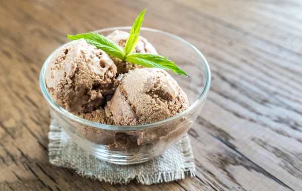 Chocolate ice cream with dessert topping — Stock Photo, Image