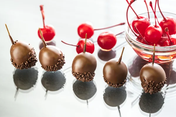 Chocolate and cocktail cherries — Stock Photo, Image