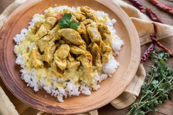 Indyjski kurczak curry z ryżem białym — Zdjęcie stockowe
