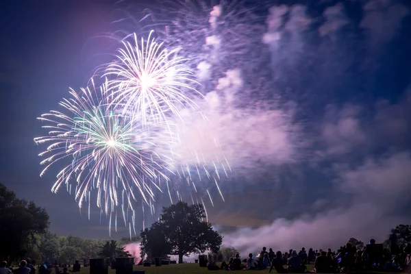 Gente mirando fuegos artificiales en honor al Día de la Independencia — Foto de Stock