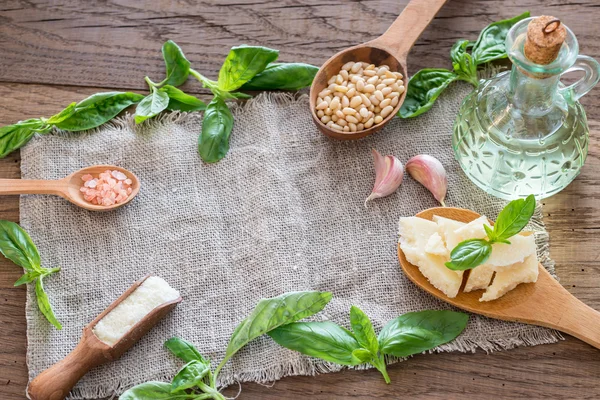 Ingredients for pesto on the wooden table — Stock Photo, Image