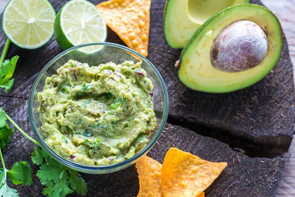 Guacamole tortilla cips ile — Stok fotoğraf