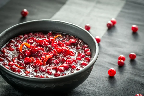 Bowl of homemade cranberry sauce — Stock Photo, Image
