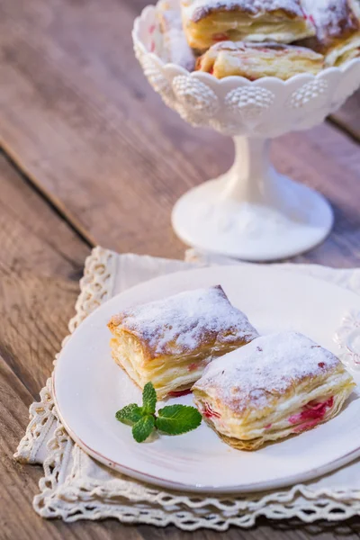 Mille-feuille with fresh cherry — Stock Photo, Image