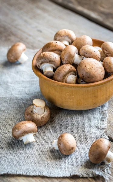 Bowl of brown champignon mushrooms — Stock Photo, Image