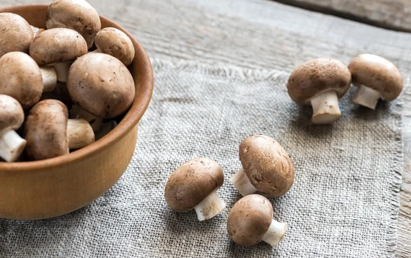 Bowl of brown champignon mushrooms — Stock Photo, Image