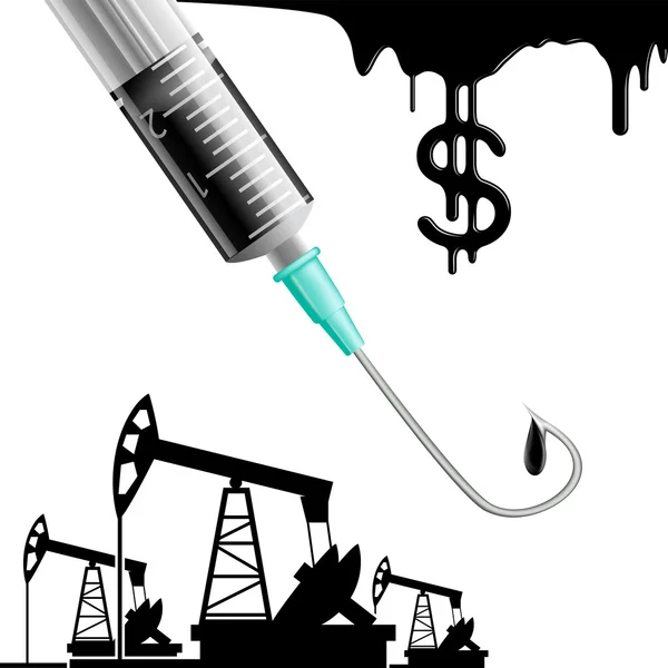 Drilling rigs and syringe — Stock Vector