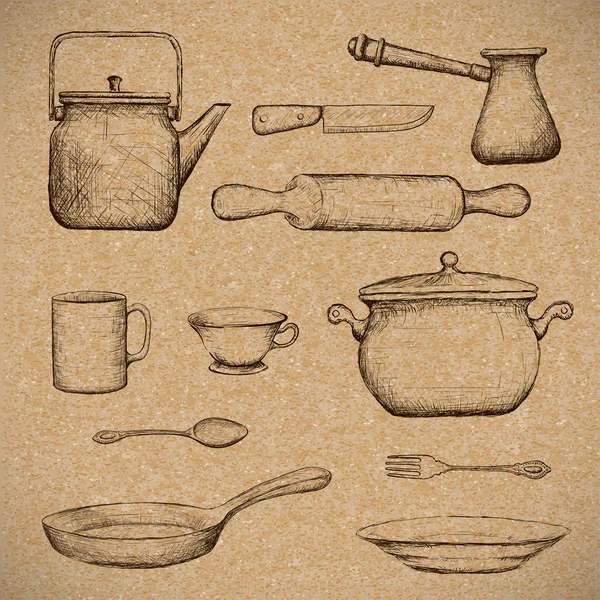 Utensili da cucina Doodle immagine — Vettoriale Stock