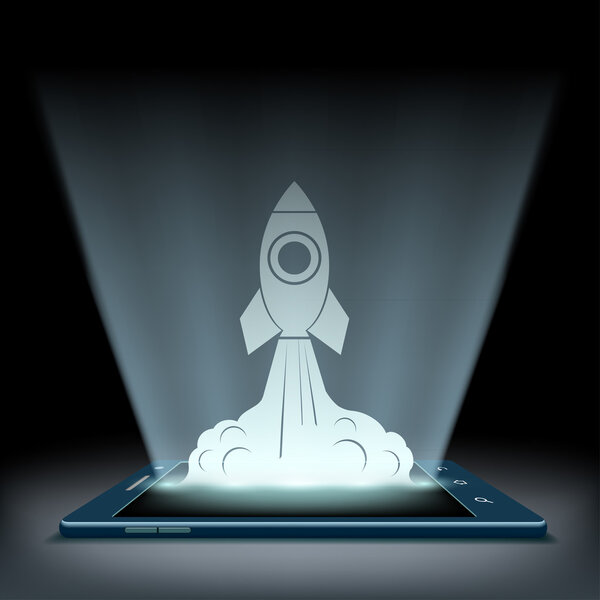Rocket takes off from screen of  tablet