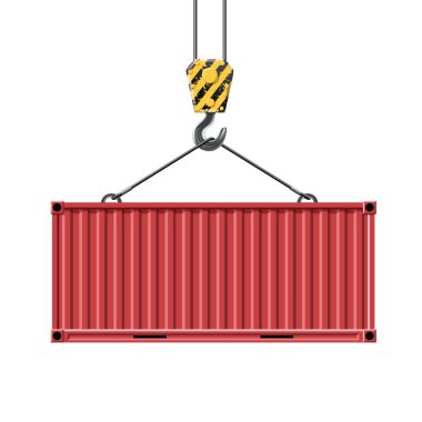 Crane hook lifts the metal container. Transportation of cargo. I clipart