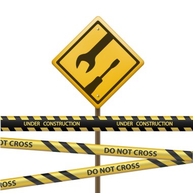 Metal işaret altında İnşaat. 