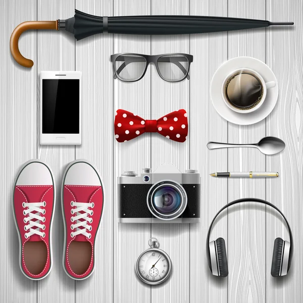 Conjunto de artículos y accesorios para el estudiante y el hipster. Mentir — Vector de stock