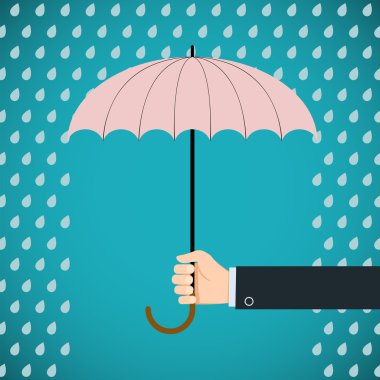 Bir şemsiye tutan eller. Yağmur koruma.