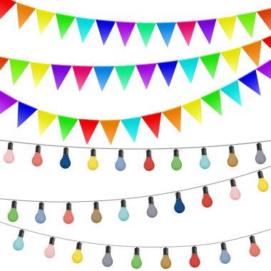 Çelenk bayrakları ve renkli lambalar