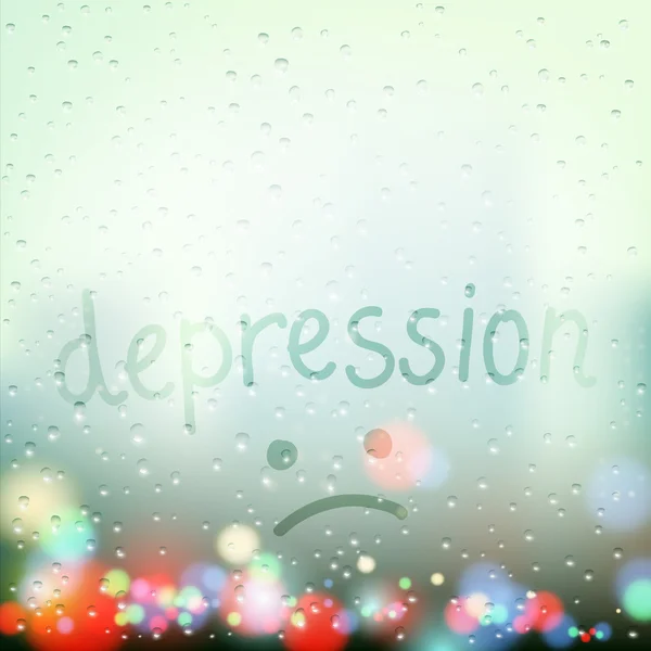 Deszcz na okno i słowo depresja — Wektor stockowy
