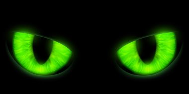 Yeşil gözleri siyah bir arka plan üzerinde izole kedi. Hisse senedi vektör hastası