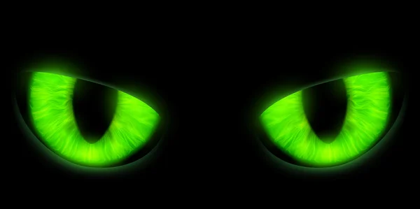 Green cats eyes isolated on a black background. Stock vector ill — Stock Vector