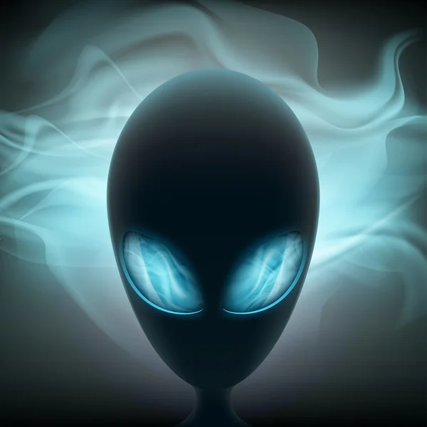 Cabeza alienígena con ojos brillantes — Vector de stock