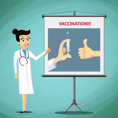 Poster aşı ile gemide kadın doktor gösterir. Tıbbi INF