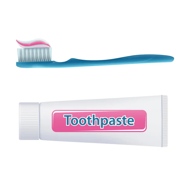 Toothbrush with toothpaste and tube — Stock Vector