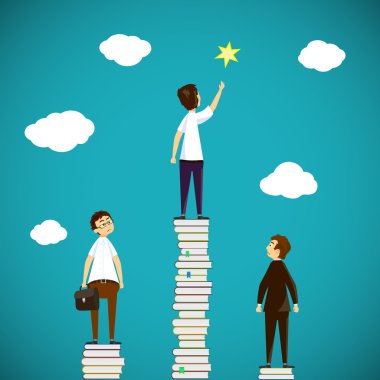 Kitap yığını üzerinde duran adam