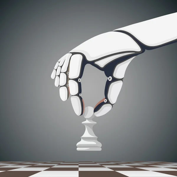 Ρομπότ χεριού που κρατάει το πιόνι του σκάκι — Διανυσματικό Αρχείο
