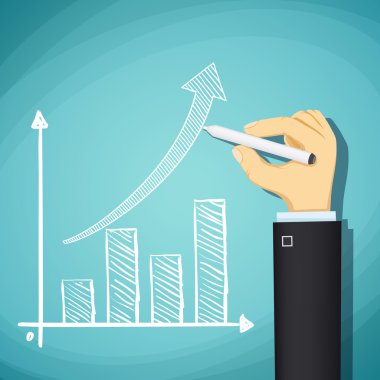 İnsan eli çizilmiş büyüme grafiği. İş dünyasında başarı. Hisse senedi vektör