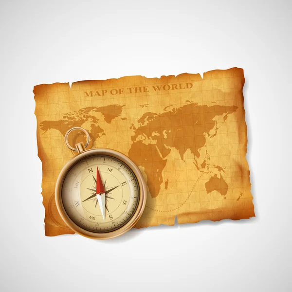 Old vintage antique world map and compass. Stock vector illustra — Stock Vector