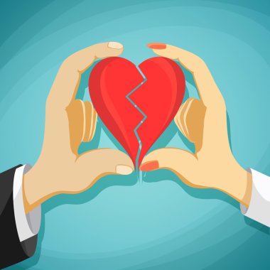 Erkek ve kadın katlanmış kırmızı kalp var. Hisse senedi vektör çizgi film illustra