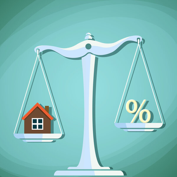 Scales for weighing with a house and percent sign. Stock Vector 