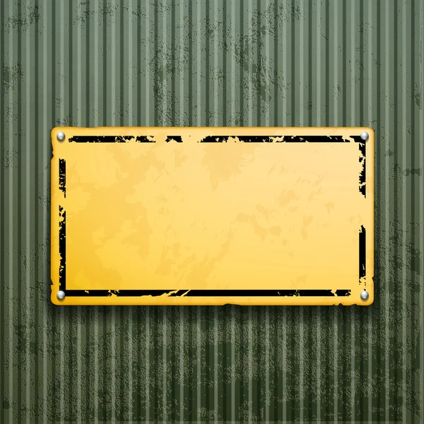 Placa metálica amarilla en la superficie vieja grunge. Contexto industrial . — Vector de stock