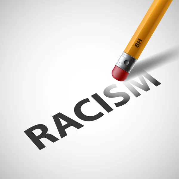 El lápiz borra la palabra racismo. Contra la discriminación. Existencias vec — Vector de stock