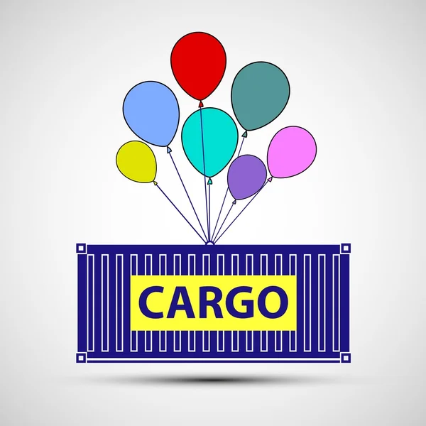 Ikona nákladní kontejner s balonky. Nákladní dodávku. Burzovní vect — Stockový vektor