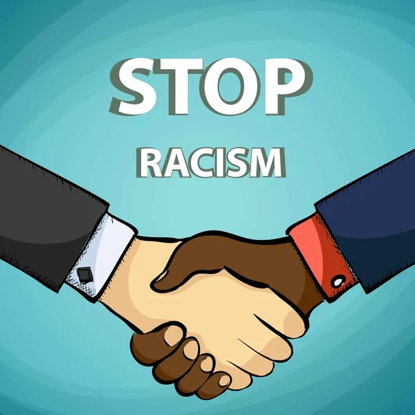 Handdruk van vrienden. Stop racisme. Voorraad vector. — Stockvector