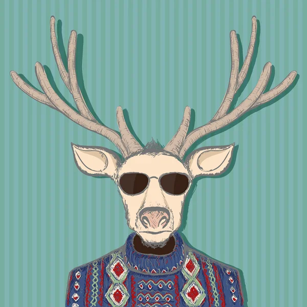 Zvíře jelen v hipster stylu. Ručně nakreslený obrázek. — Stockový vektor
