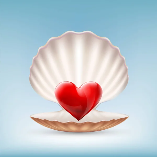 Κόκκινη Καρδιά Ένα Κοχύλι Εικονίδιο Που Απομονώνεται Λευκό Φόντο Εικονογράφηση — Διανυσματικό Αρχείο