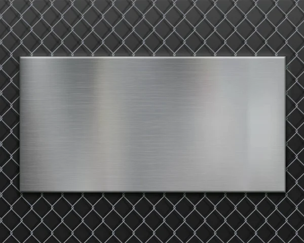 网格网栅栏上的空白金属板 矢量背景 — 图库矢量图片