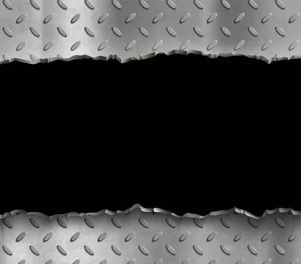 Gescheurde Grijze Metalen Plaat Zwarte Achtergrond Vectorillustratie — Stockvector