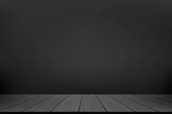 Черный Деревянный Стол Пол Темном Фоне Стены Пустая Студия Рекламы — стоковый вектор